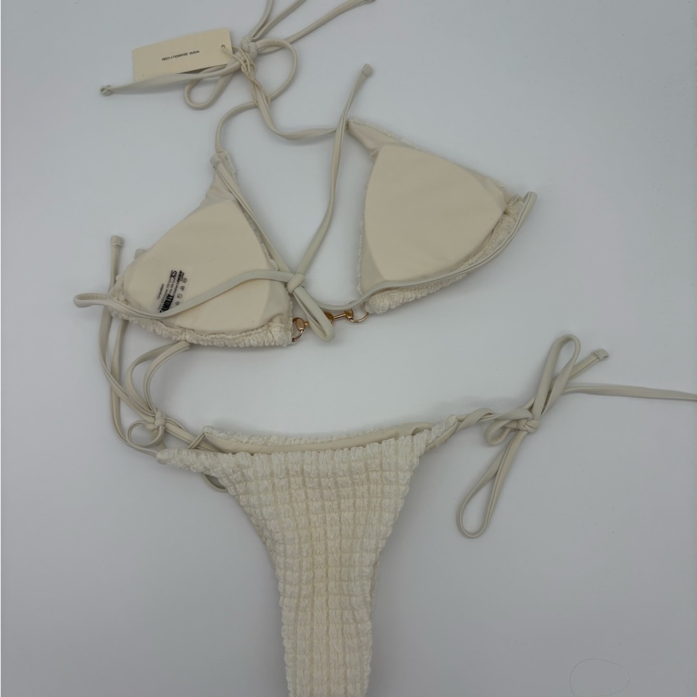 Seafolly Cream Waffle Textured Pearl-Accent Tie Bikini NWT - Picture 2 of 6